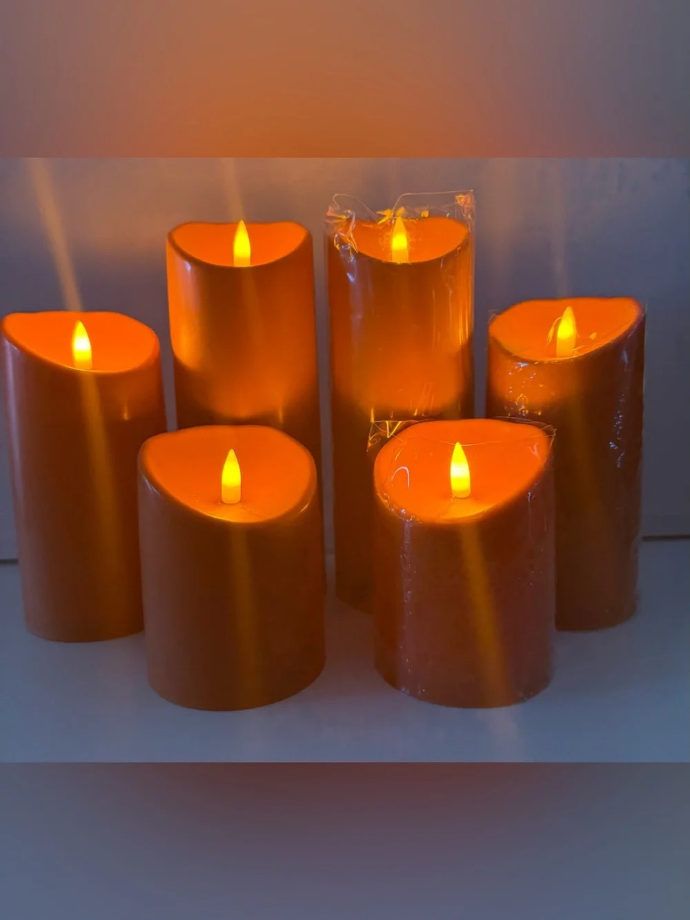 Candle Set Flickering 3  LED Pillars Different Heights in Orange
